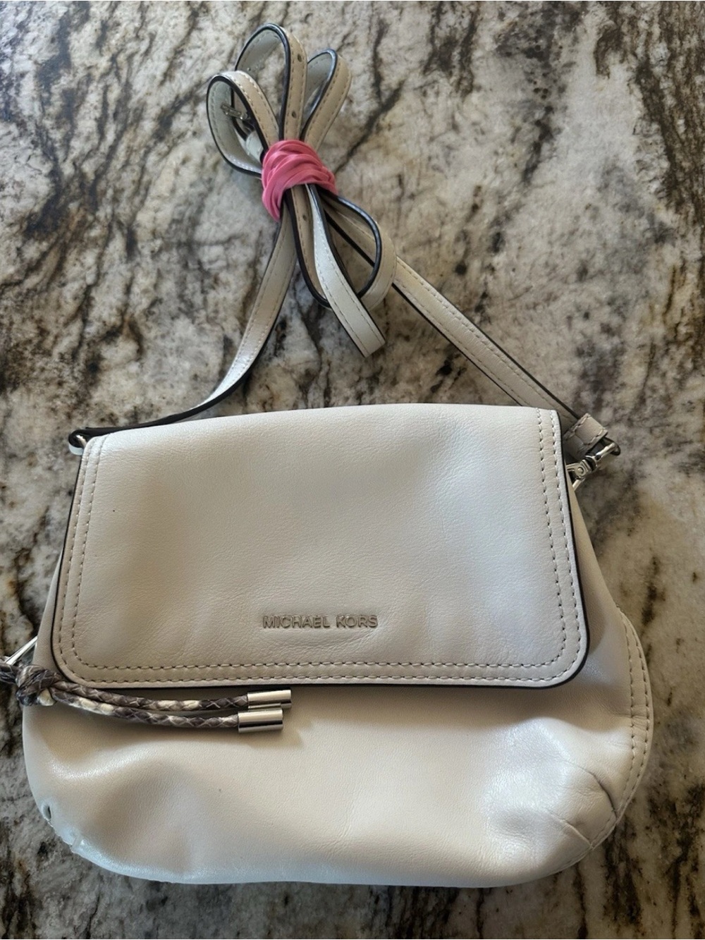 Michael Kors Cream Leather Crossbody with Tassel Detail